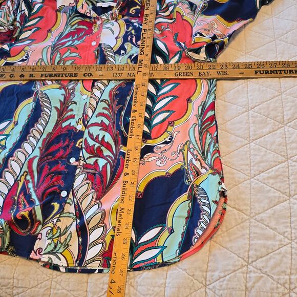 Chico's Blouse Women's 14 Multicolored Leaf Print Button Up Career Coastal Party - Picture 8 of 8